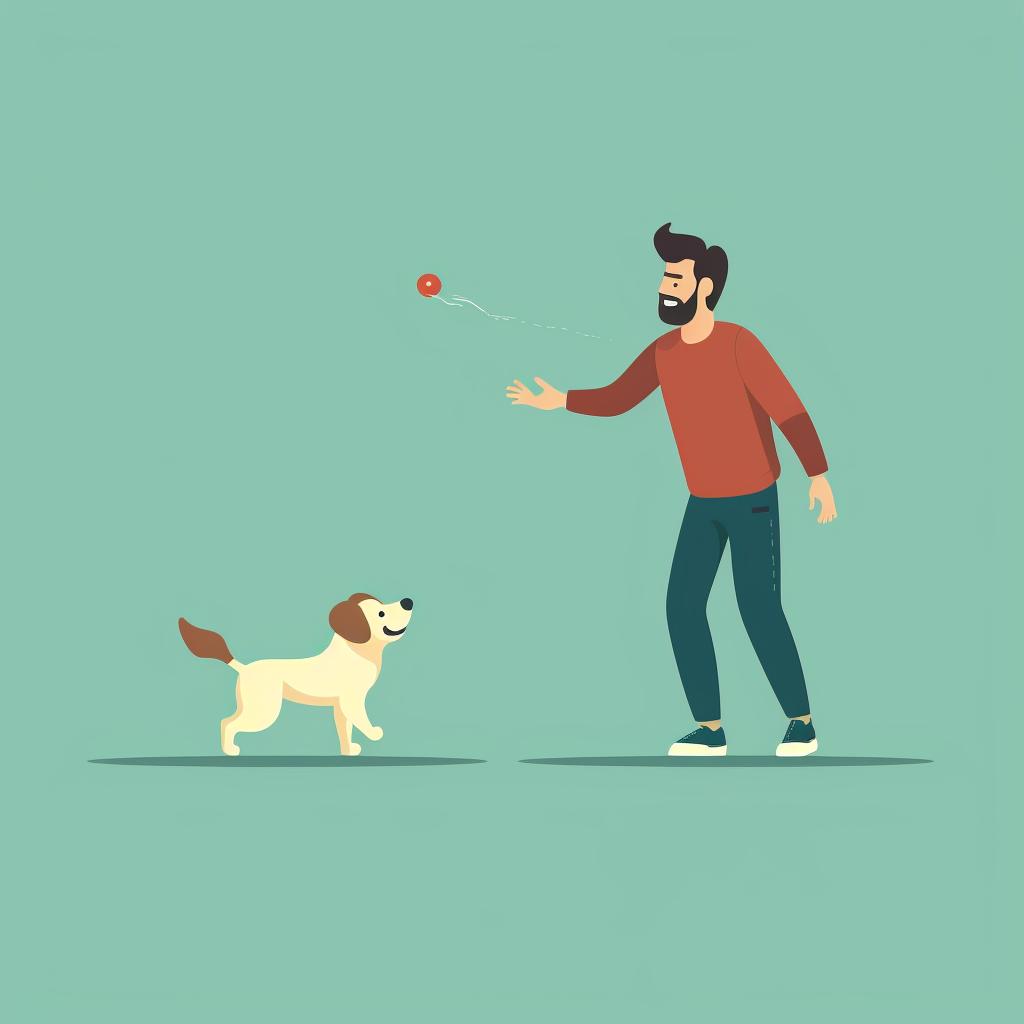 Owner throwing toy and dog running after it