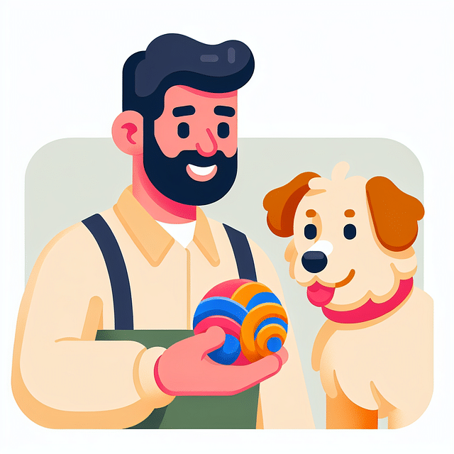 dog sniffing a toy held by a person
