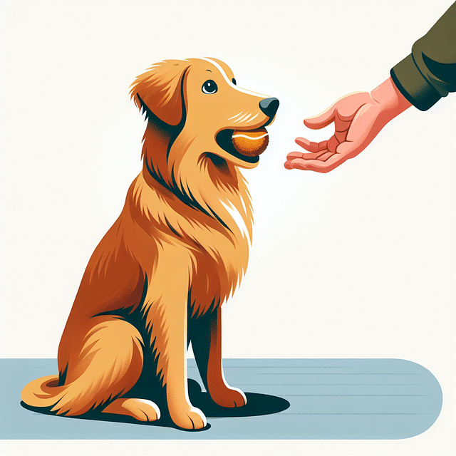 dog dropping a toy at the command of its owner