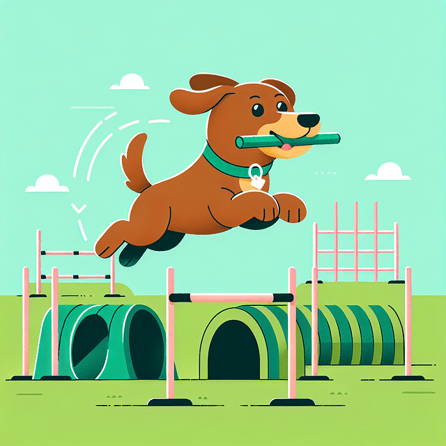 dog completing an obstacle fetch course