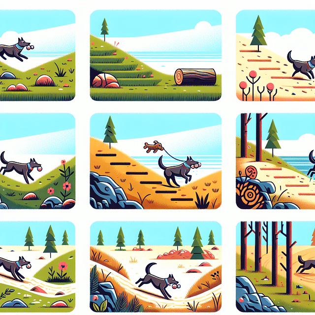 dog fetching toy over varied terrains and around obstacles