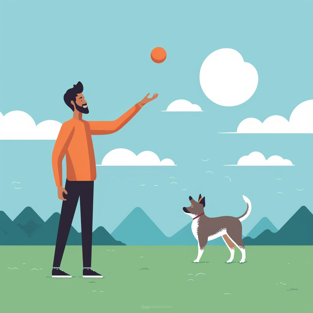 A dog owner throwing a fetch toy at a further distance