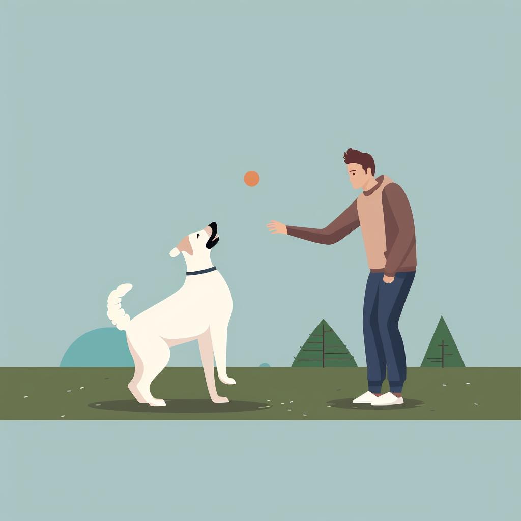 A dog owner consistently practicing fetch with their dog
