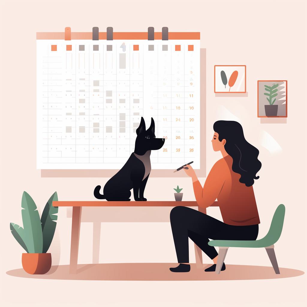 A dog owner setting a training schedule on a calendar