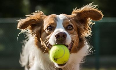 How can I prevent my dog from chewing and swallowing tennis balls during fetch?