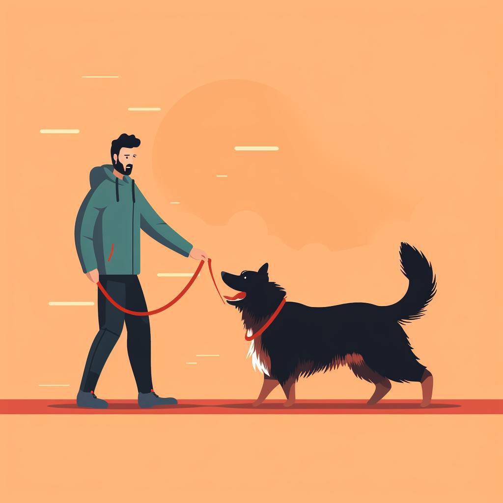 A dog owner practicing the 'stop' technique while their dog is pulling on the leash