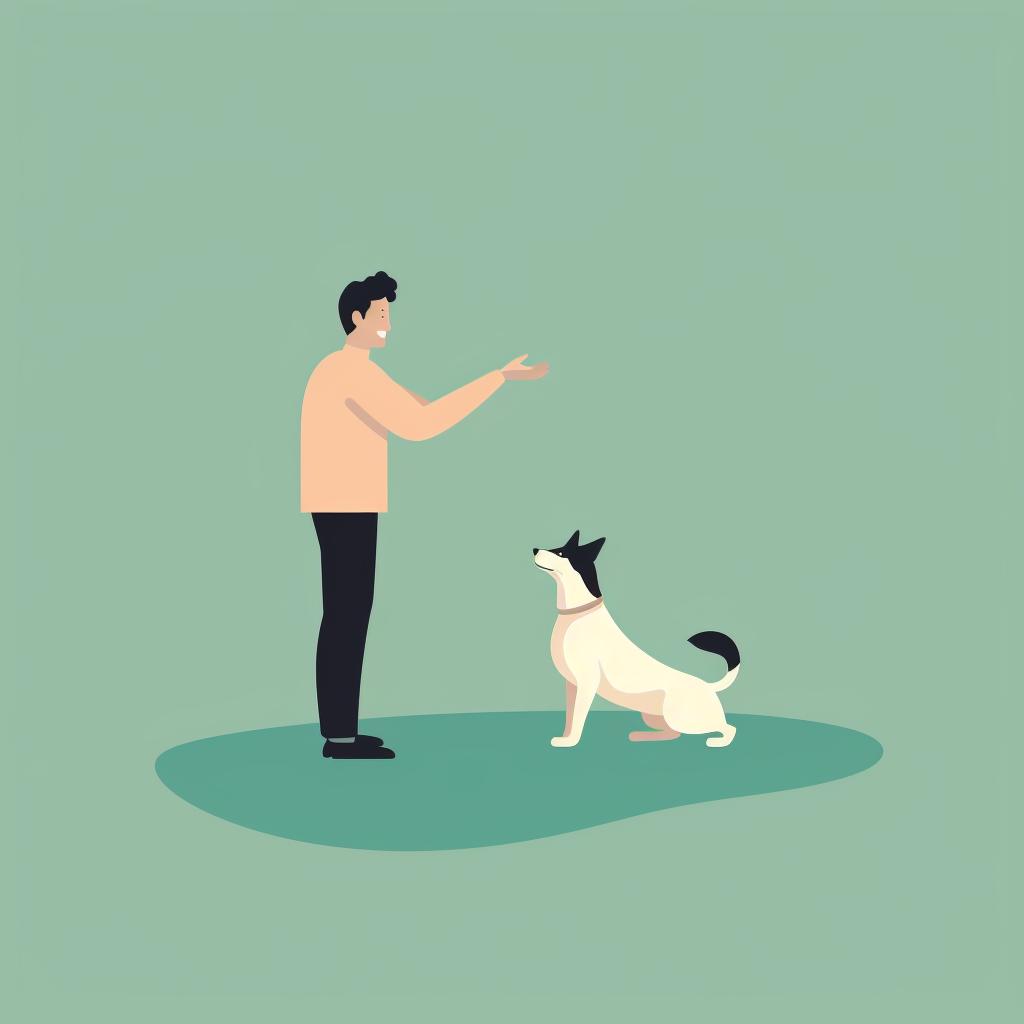 A person saying 'drop' to a dog