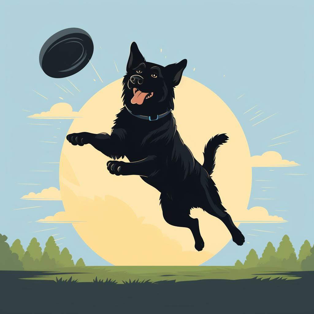 Dog jumping to catch a low thrown disc