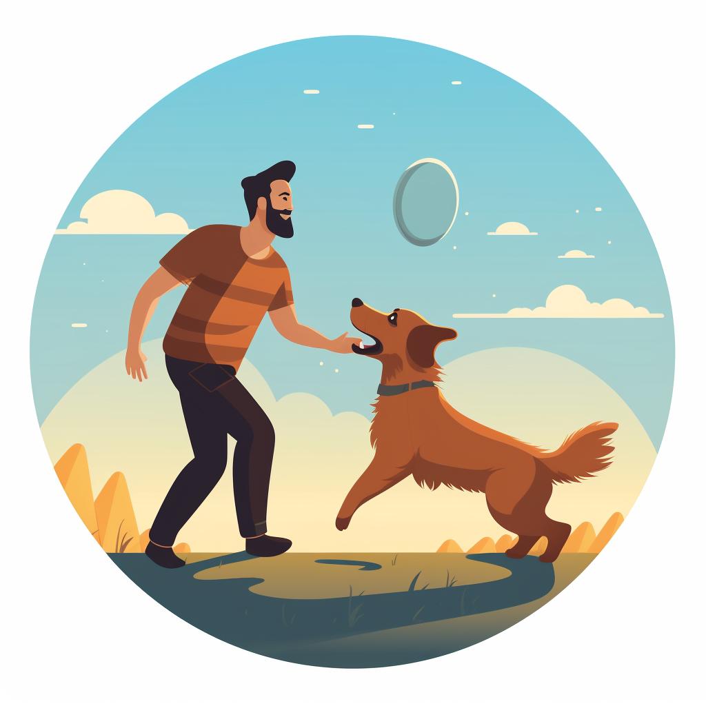Dog owner and dog practicing disc fetching regularly