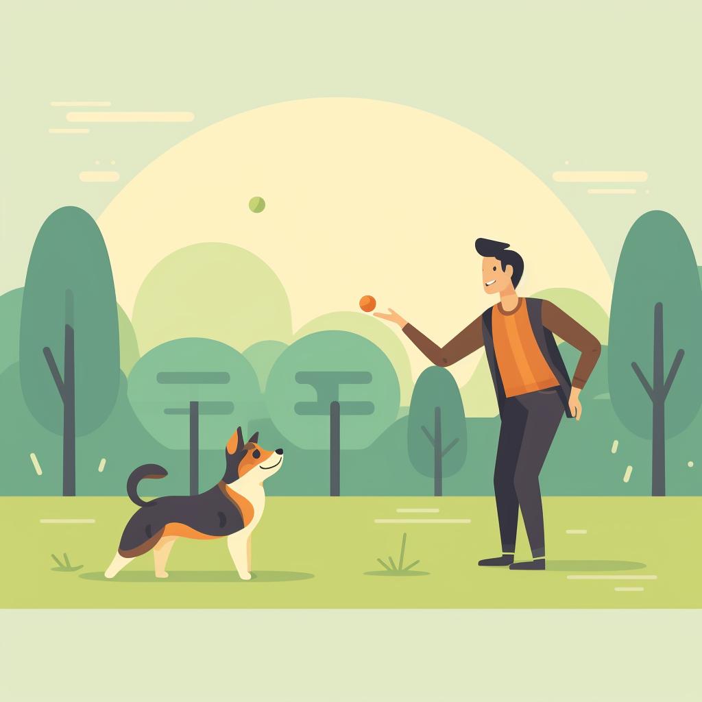 Owner and dog playing fetch in a park