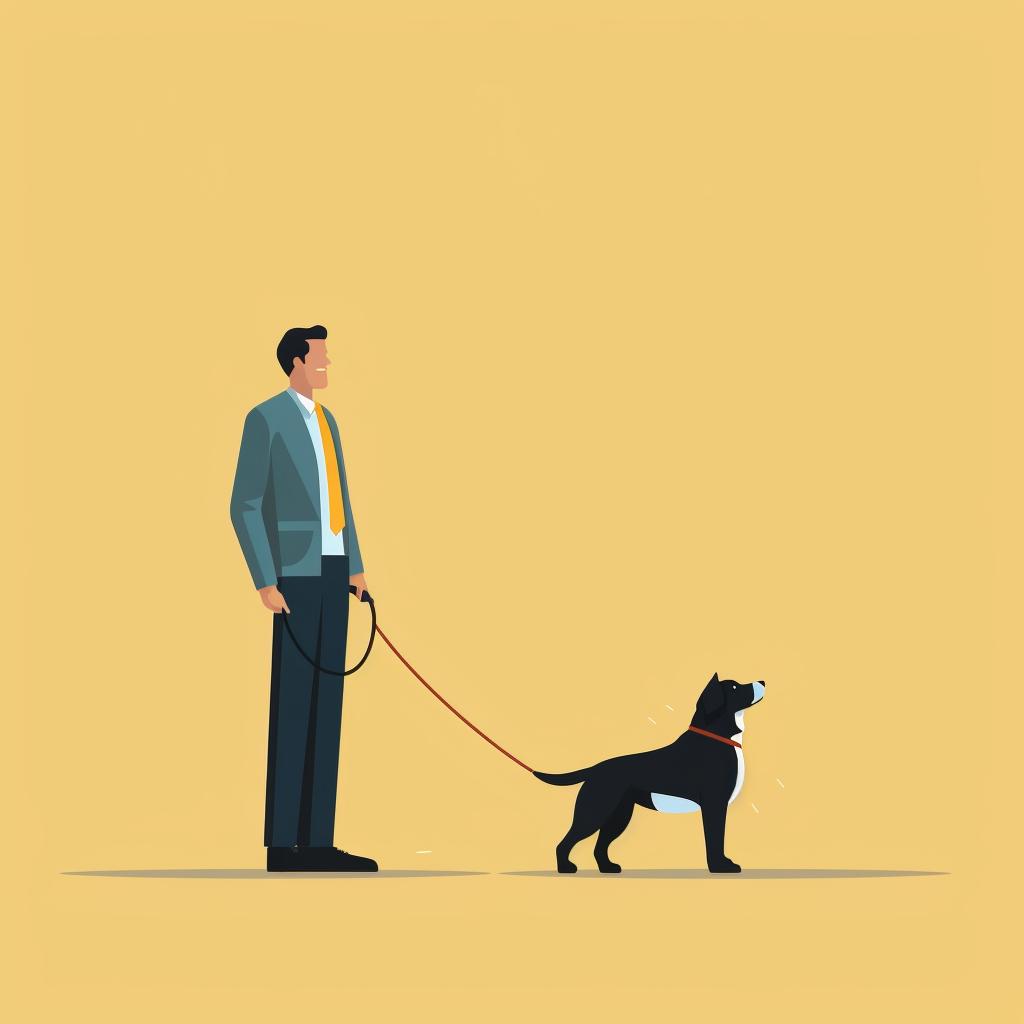 A dog owner observing their dog's behavior while on a leash